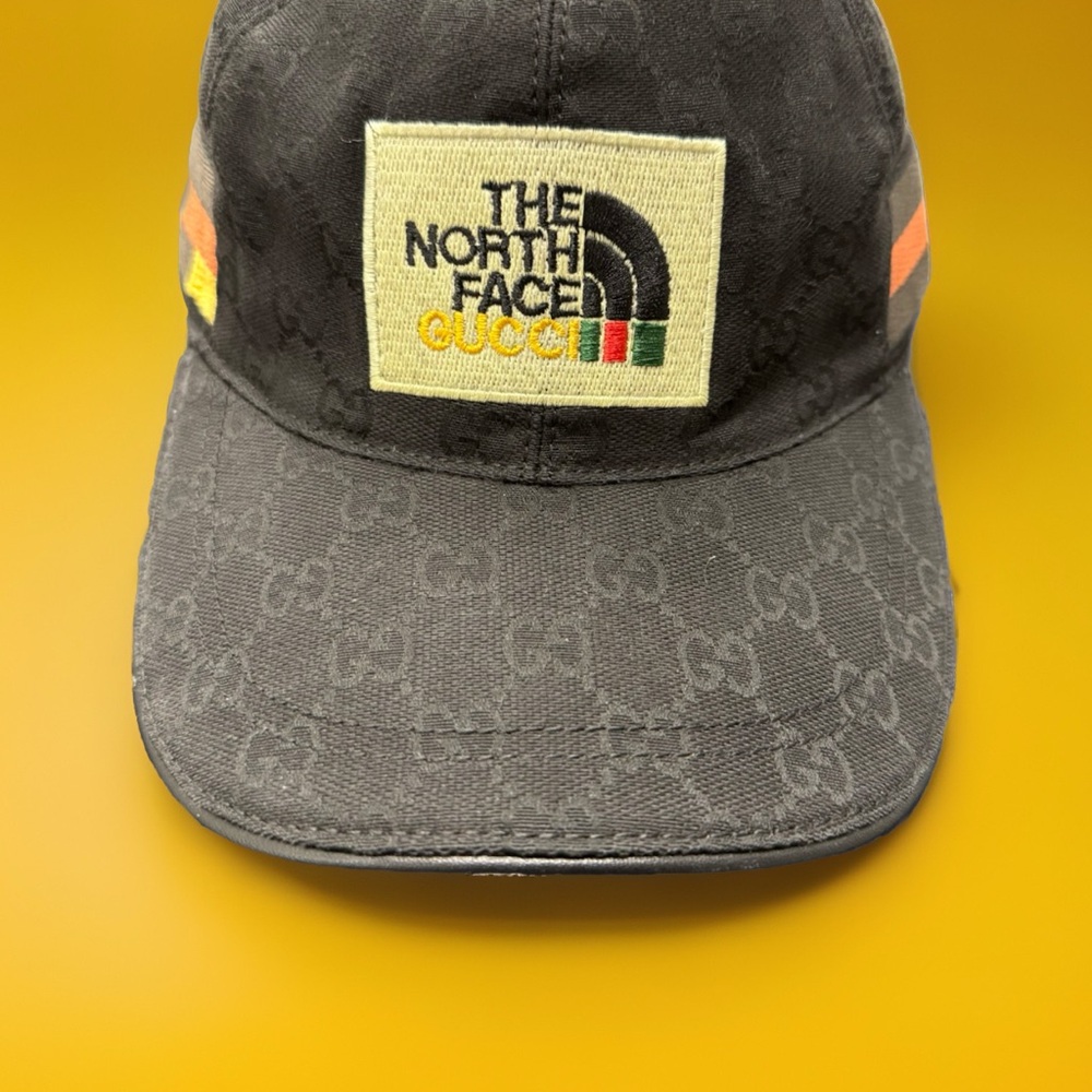 Gucci x The North Face Black Monogram Cap with Yellow Patch and Red/Green Accent